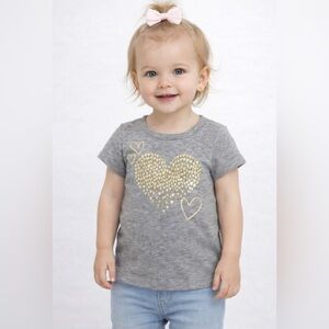 Cat & Jack Metallic Heart Tee Baby Girl Size 12M T-Shirt Gray Gold Metallic NEW